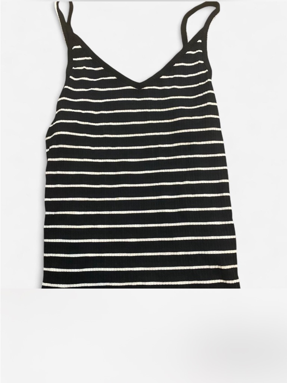 American Eagle Outfitters Black & White Striped Ribbed V-Neck Cami